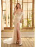 Off Shoulder Beaded Lace Tulle Slit Sexy Wedding Dress
